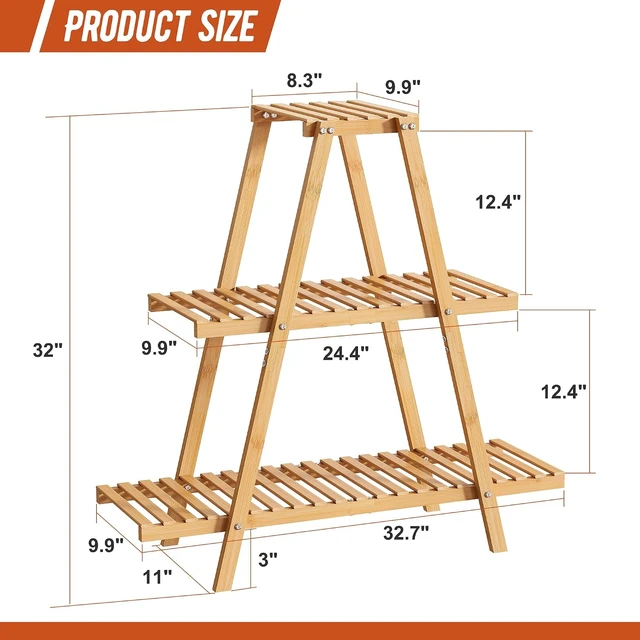 Alt view image 7 of 7 - 3-Tier Bamboo Plant Stand Indoor Outdoor Ladder Flower Holder Rack for Living Room, Balcony, Garden, Patio Boho Decor (Natural)