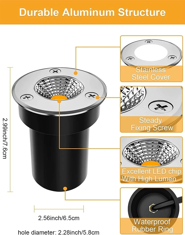 Alt view image 4 of 7 - Low Voltage LED Well Lights In-Ground IP67 Waterproof Wired Landscape Lighting for Pathway, Deck, Step, Garden with Connectors (20Pack Warm White)