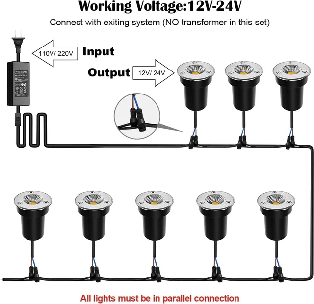 Alt view image 6 of 7 - Low Voltage LED Well Lights In-Ground IP67 Waterproof Wired Landscape Lighting for Pathway, Deck, Step, Garden with Connectors (20Pack Warm White)
