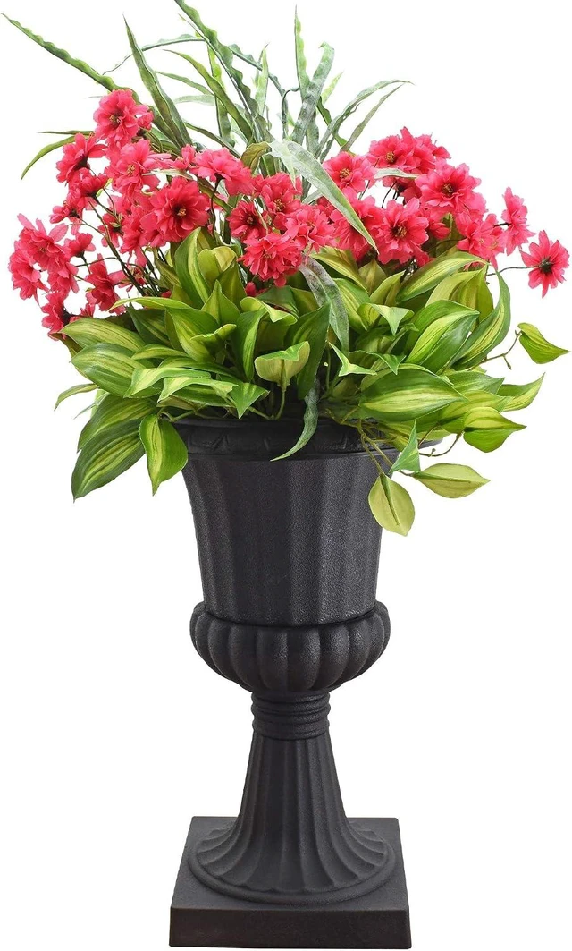 Alt view image 2 of 7 - Set of 2 Classic Plastic Garden Pedestal Urns Decorative Pot Planter, 10" x 17", Black