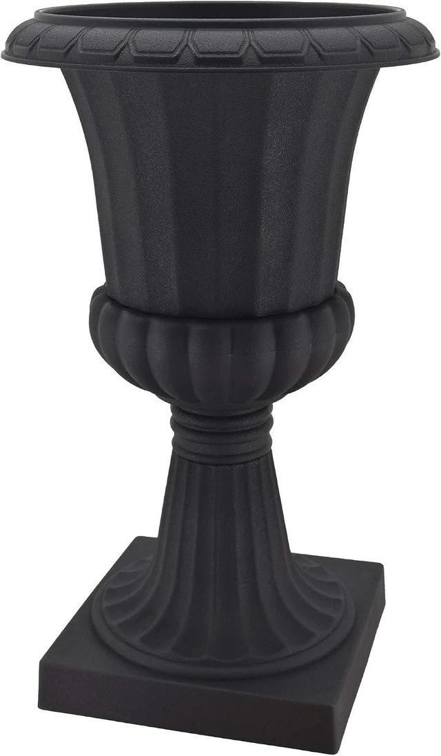 Alt view image 3 of 7 - Set of 2 Classic Plastic Garden Pedestal Urns Decorative Pot Planter, 10" x 17", Black