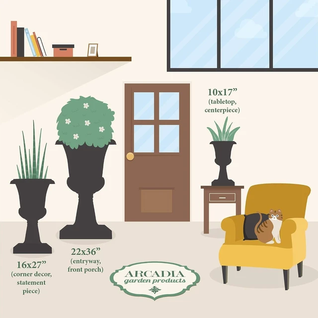 Alt view image 4 of 7 - Set of 2 Classic Plastic Garden Pedestal Urns Decorative Pot Planter, 10" x 17", Black
