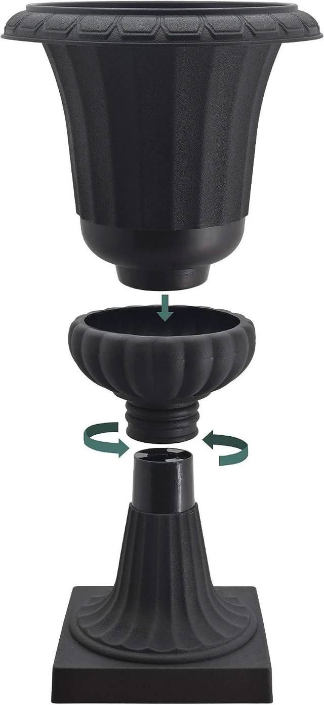 Alt view image 5 of 7 - Set of 2 Classic Plastic Garden Pedestal Urns Decorative Pot Planter, 10" x 17", Black