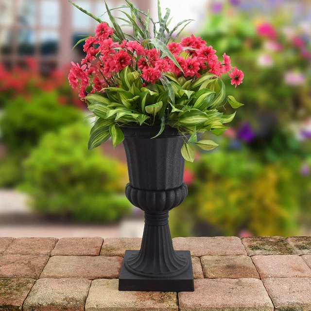 Alt view image 6 of 7 - Set of 2 Classic Plastic Garden Pedestal Urns Decorative Pot Planter, 10" x 17", Black
