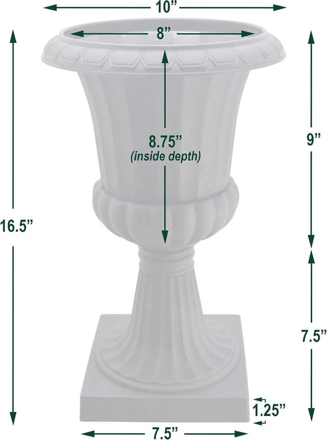 Alt view image 7 of 7 - Set of 2 Classic Plastic Garden Pedestal Urns Decorative Pot Planter, 10" x 17", Black