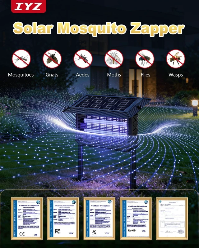Alt view image 3 of 7 - Waterproof Solar Bug Zapper Outdoor Rechargeable Mosquito Zapper with Panel Sensor & Indoor Fly Trap for Patio, Backyard, Garden, Camping
