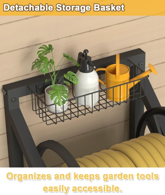 Alt view image 7 of 7 - Black Triangle Wall Mounted Garden Hose Reel, Outdoor Hose Holder