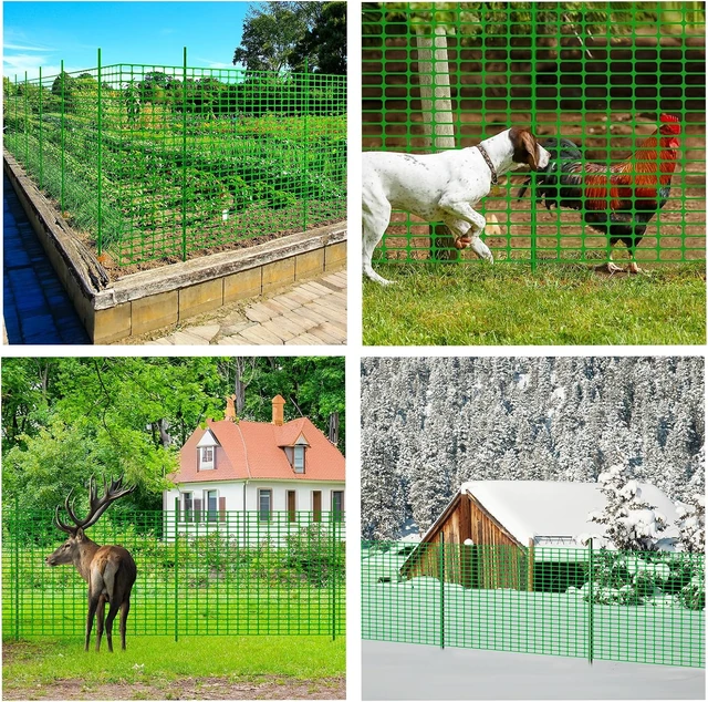 Alt view image 7 of 7 - 40In High 100Ft Long Temporary Plastic Fence with Posts Mesh Safety Barrier with Steel Stakes for Dogs, Snow, Garden, Backyard