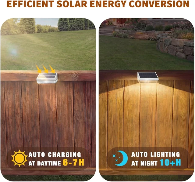 Alt view image 6 of 7 - NIORSUN Solar Fence Lights 12 Pack, Outdoor Solar Lights with 3 Color Temperatures, IP65 Waterproof Wide-Angle LED Lighting for Fence, Patio, Yard, Deck, Wall, Garden (White)