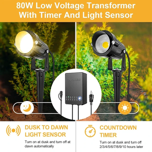 Alt view image 2 of 6 - ZUCKEO All-in-One Low Voltage Landscape Lighting Kit, 5W LED Landscape Lights with Transformer, 120FT Wire and Connectors, Waterproof Outdoor Spotlight for Yard Garden House, 3000K 12V-24V, 12Pack