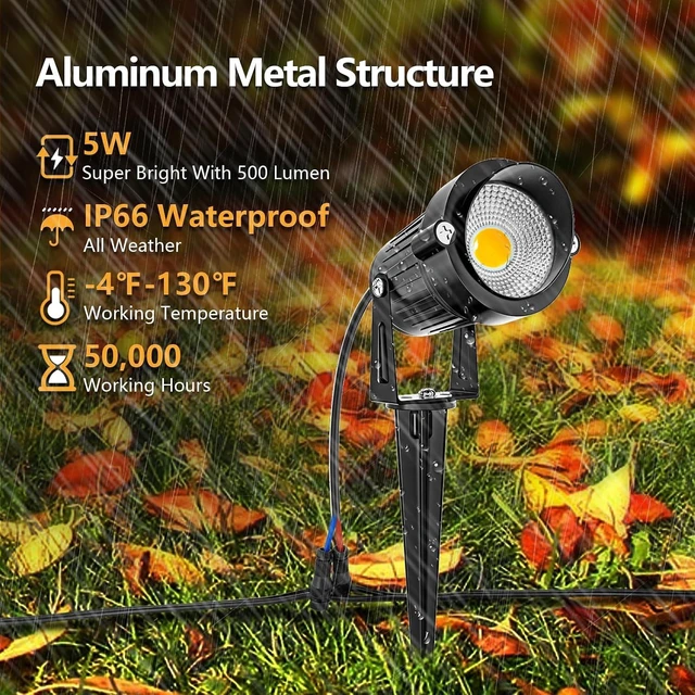 Alt view image 3 of 6 - ZUCKEO All-in-One Low Voltage Landscape Lighting Kit, 5W LED Landscape Lights with Transformer, 120FT Wire and Connectors, Waterproof Outdoor Spotlight for Yard Garden House, 3000K 12V-24V, 12Pack