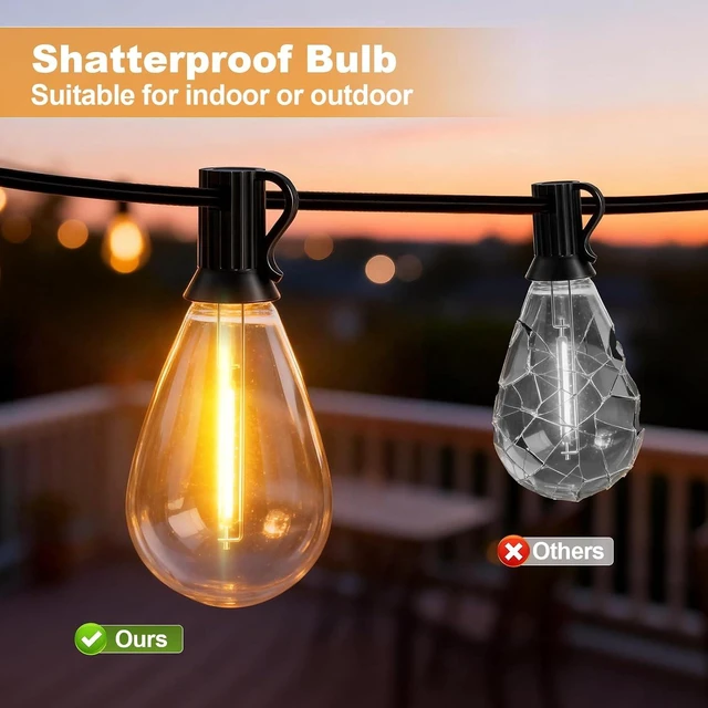 Alt view image 5 of 7 - 50(40+10)FT Outdoor String Lights, 15m Waterproof Remote LED Patio Lights with 19+1 S11 Bulbs 10FT Extension Cable, Dimmable Outside Hanging Lights for House, Porch,Yard,Garden,Bistro, Gazebo lighting