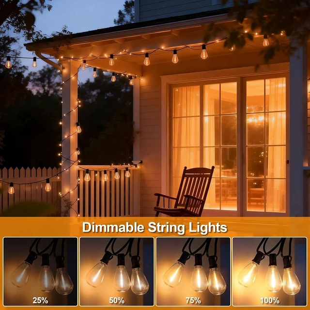 Alt view image 7 of 7 - 50(40+10)FT Outdoor String Lights, 15m Waterproof Remote LED Patio Lights with 19+1 S11 Bulbs 10FT Extension Cable, Dimmable Outside Hanging Lights for House, Porch,Yard,Garden,Bistro, Gazebo lighting