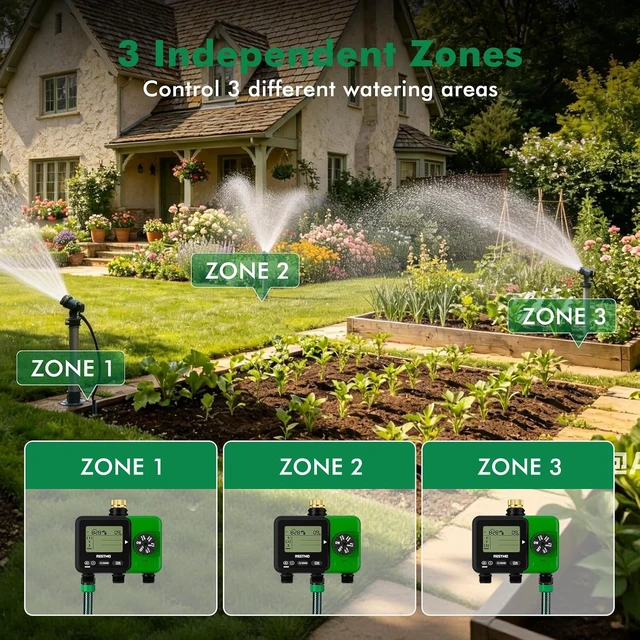 Alt view image 5 of 7 - Garden Hose 3-Zone Sprinkler Timer with Brass Inlet