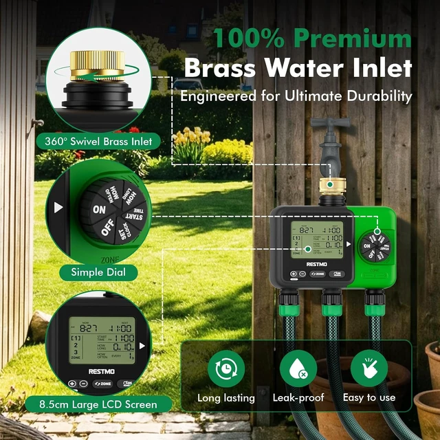 Alt view image 6 of 7 - Garden Hose 3-Zone Sprinkler Timer with Brass Inlet