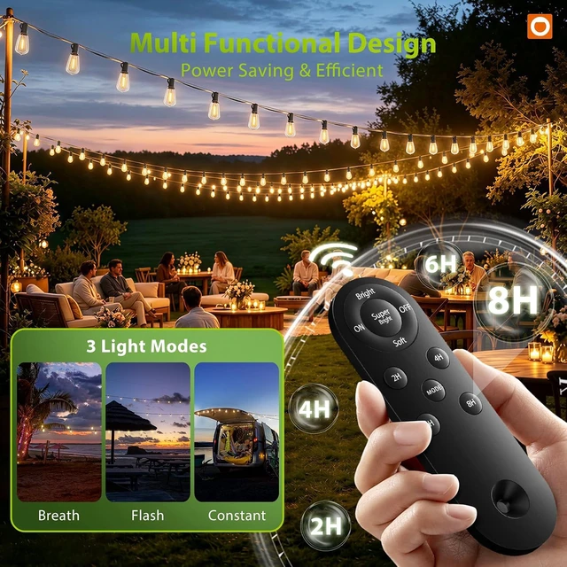 Alt view image 2 of 7 - addlon 198FT Solar String Lights Outdoor, Waterproof,Dimmable, Last 20+ Hrs