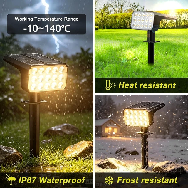Alt view image 4 of 7 - Solar Spot Lights Outdoor 8 Pack, IP67 Waterproof Solar Landscape Spotlights with 75 LEDs, 4 Lighting Modes Solar Garden Lights for Yard Pathway House Driveway (Warm White)