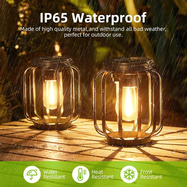 Alt view image 4 of 7 - Solar Hanging Lanterns Outdoor Waterproof: 4 Pack Metal Solar-Powered Lights with Hook, Bright Warm Lantern Decor for Outside, Classic Outdoor Lighting for Yard Garden Patio Porch Balcony Decorations