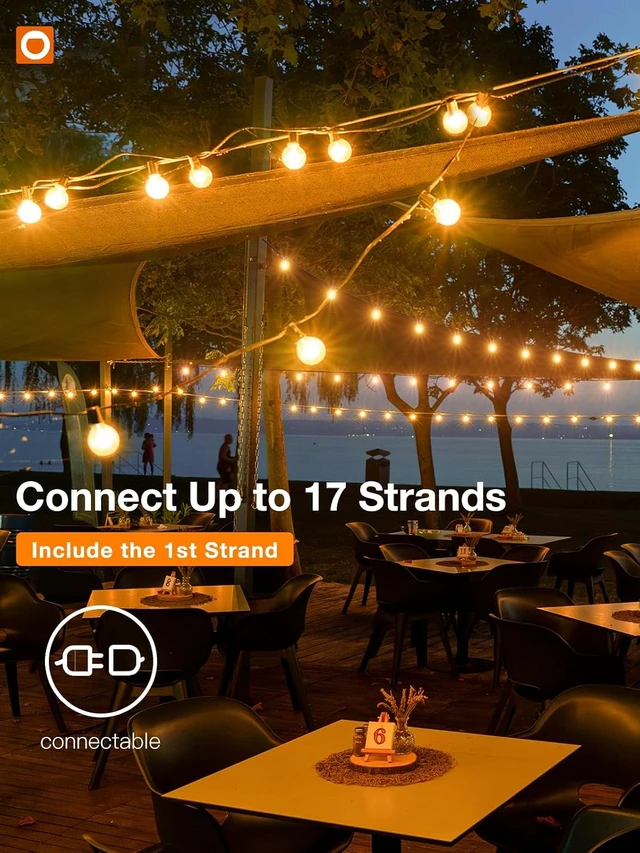 Alt view image 3 of 7 - 100 Ft Waterproof Outdoor String Lights 54 Dimmable G40 LED Bulbs