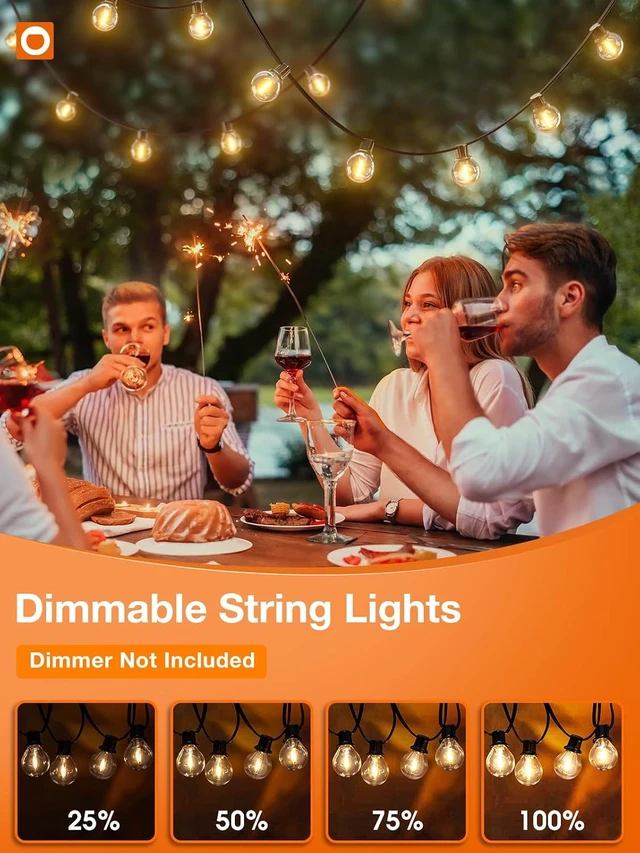 Alt view image 5 of 7 - 100 Ft Waterproof Outdoor String Lights 54 Dimmable G40 LED Bulbs