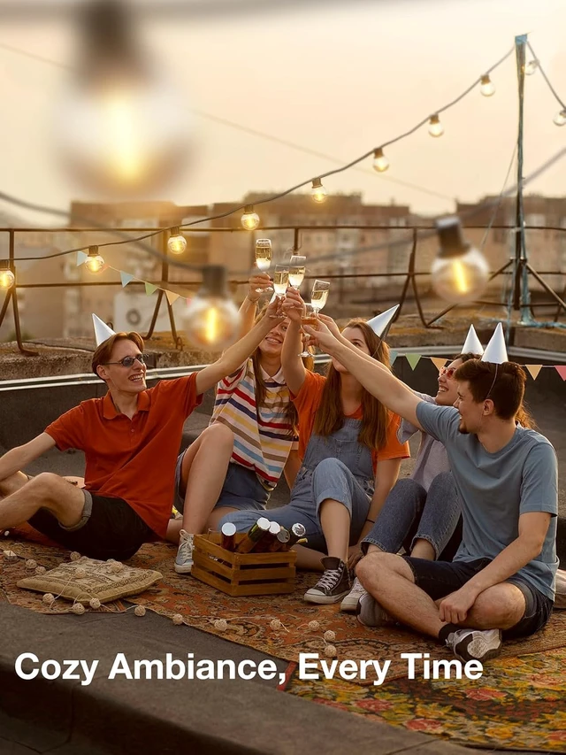 Alt view image 6 of 7 - 100 Ft Waterproof Outdoor String Lights 54 Dimmable G40 LED Bulbs