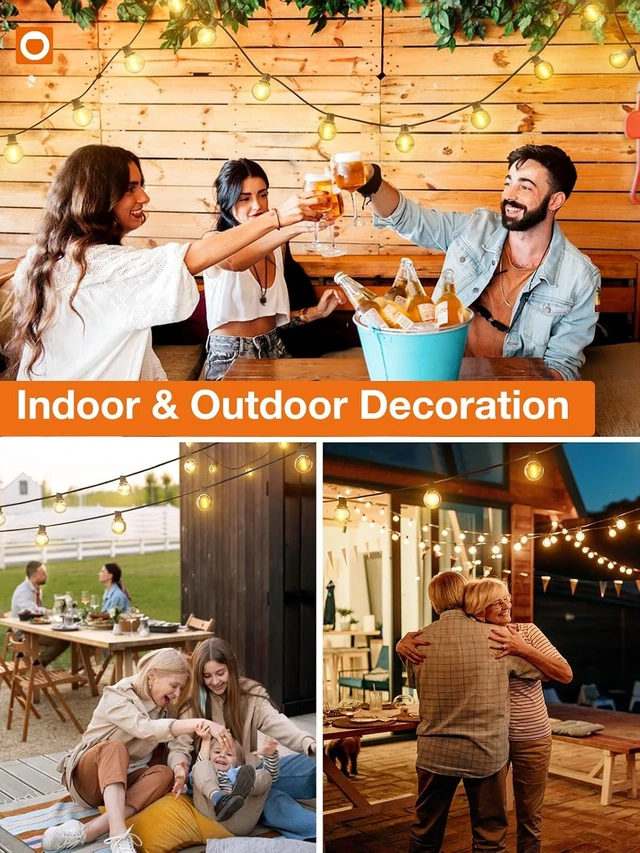 Alt view image 7 of 7 - 100 Ft Waterproof Outdoor String Lights 54 Dimmable G40 LED Bulbs