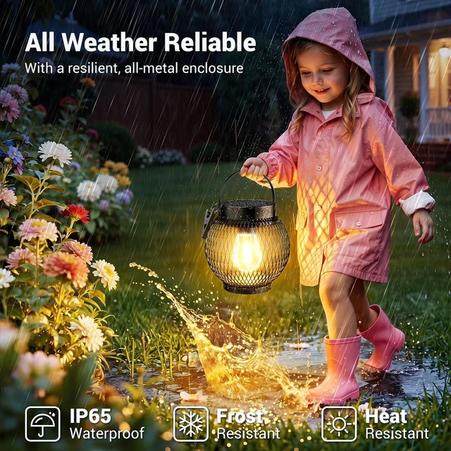 Alt view image 3 of 7 - Solar Lanterns Outdoor Waterproof, Metal Hanging Lights, 2 Pack