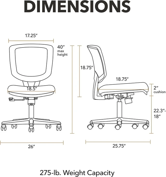 Alt view image 2 of 7 - Volt Armless Ergonomic Office Chair Black Desk Computer Chair