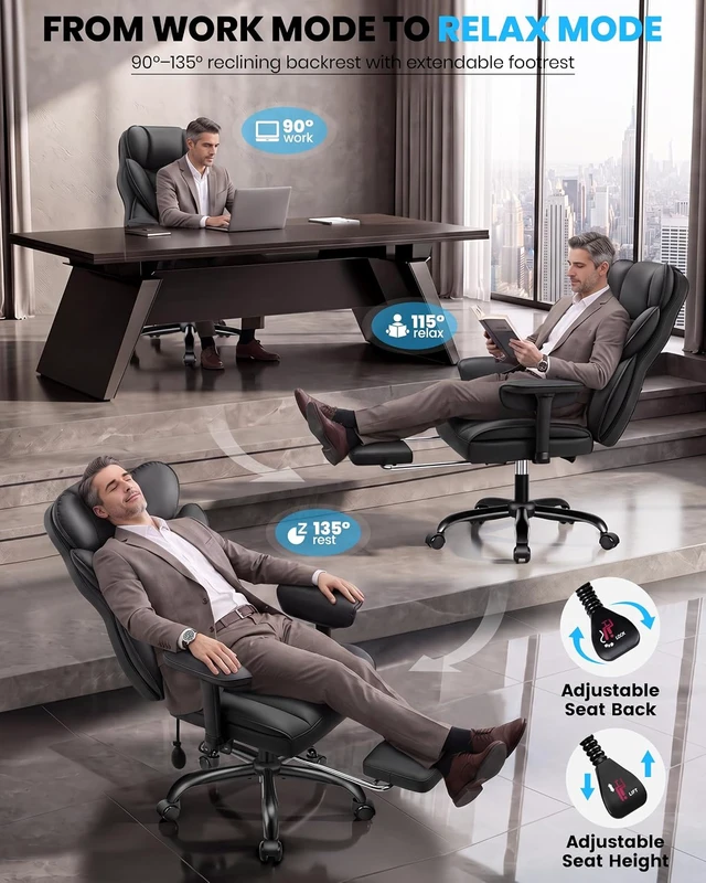 Alt view image 5 of 7 - Big & Tall Executive Office Chair with Adjustable Lumbar Support