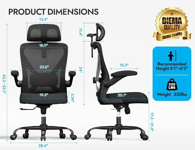 Alt view image 2 of 7 - Black Ergonomic Office Chair: Mesh Desk Chair Comfy with Headrest& Lumbar