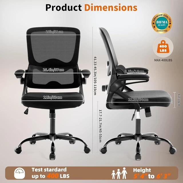 Alt view image 2 of 7 - Ergonomic Office Chair,Mesh Office Chair with Lumbar Support,Mid Back Desk Chair with Flip-up Arms,400 lbs Comfy Computer Chair for Home Office