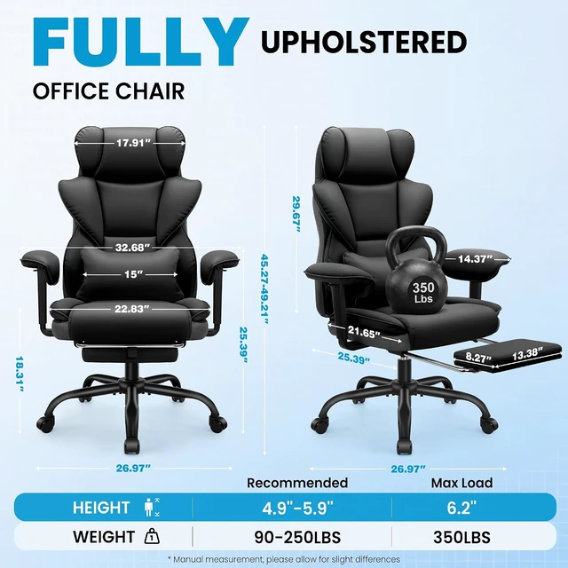 Alt view image 2 of 7 - Big & Tall Office Desk Chair with Pocket Spring Cushion
