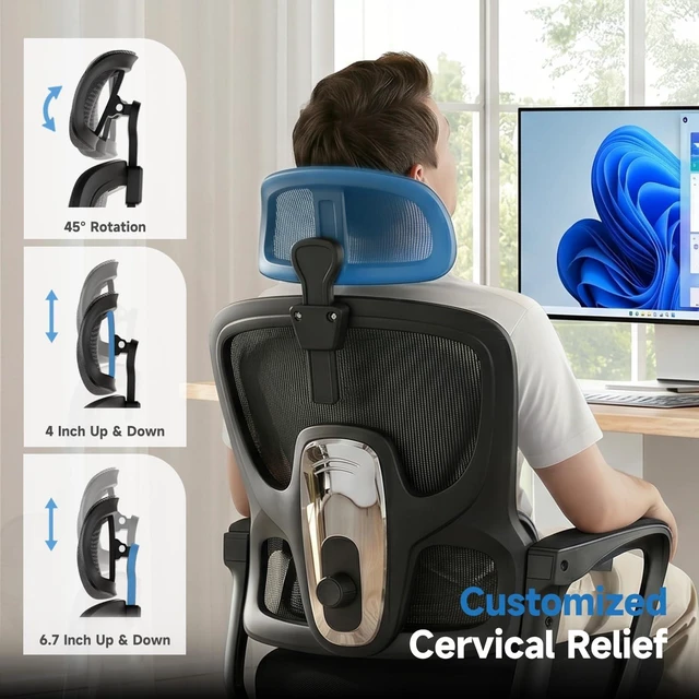 Alt view image 4 of 7 - 90-145° Reclining Ergonomic Office Chair with Footrest, Mesh Desk Chair