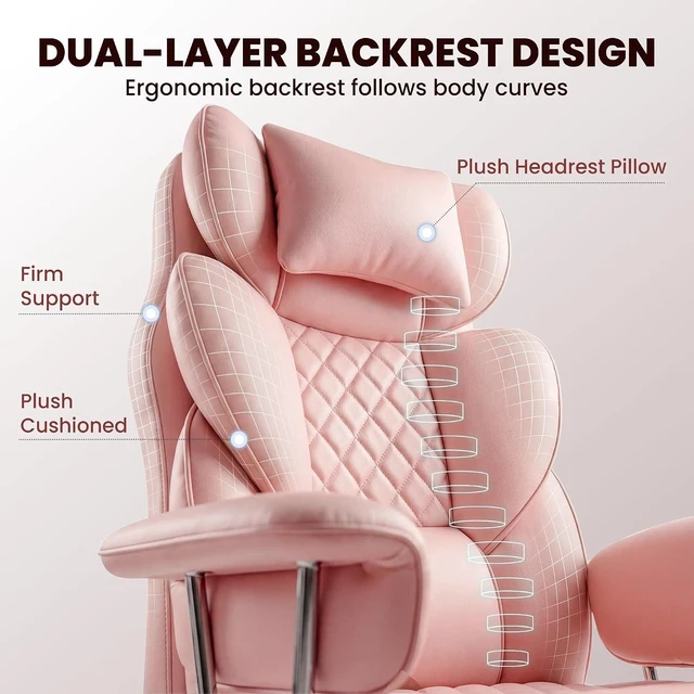 Alt view image 4 of 7 - Big & Tall Reclining Gaming Chair with Footrest, Pink