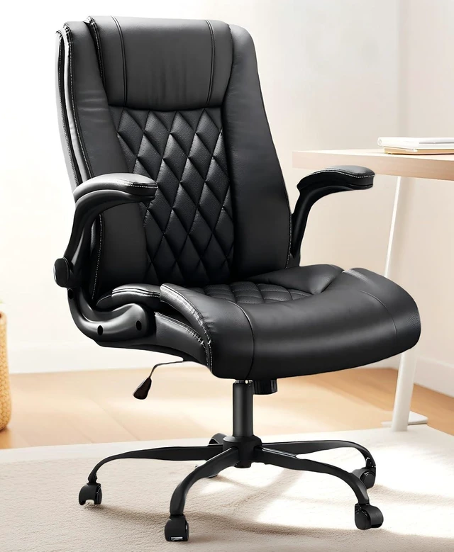 Main image of Executive Office Chair Ergonomic Desk Chair with Flip-up Armrests PU Leather Height-Adjustable Swivel Rolling Dark