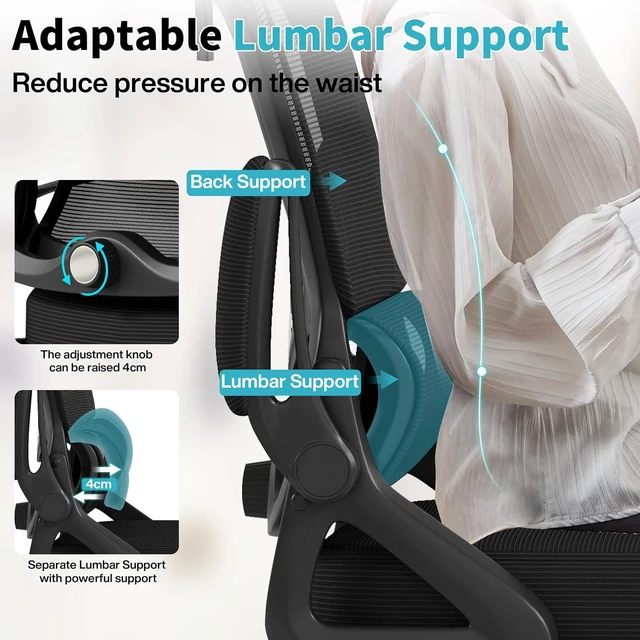 Alt view image 3 of 7 - Ergonomic Office Chair,Mesh Office Chair with Lumbar Support,High Back Desk Chair with Flip-up Arms,400 lbs Big and Tall Computer Chair with Headrest,Comfy Desk Chairs