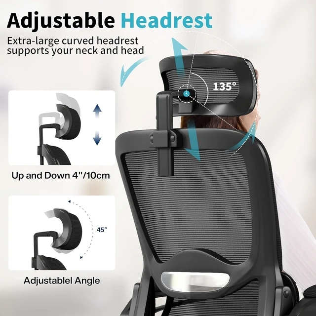 Alt view image 4 of 7 - Ergonomic Office Chair,Mesh Office Chair with Lumbar Support,High Back Desk Chair with Flip-up Arms,400 lbs Big and Tall Computer Chair with Headrest,Comfy Desk Chairs