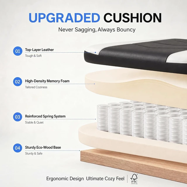 Alt view image 6 of 7 - Desk Computer Gaming Chair - High Back Ergonomic Office Chair with Footrest and Lumbar Support, Swivel Comfy Home Gamer Video Game Chairs with Pocket Spring Cushion for Adults (White Leather)