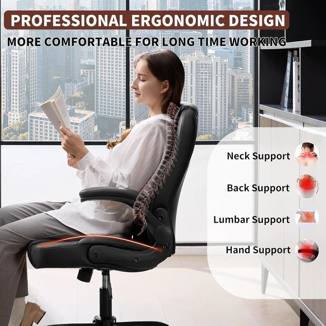 Alt view image 3 of 7 - Leather Office Chair Swivel Lumbar Support for Short People Black