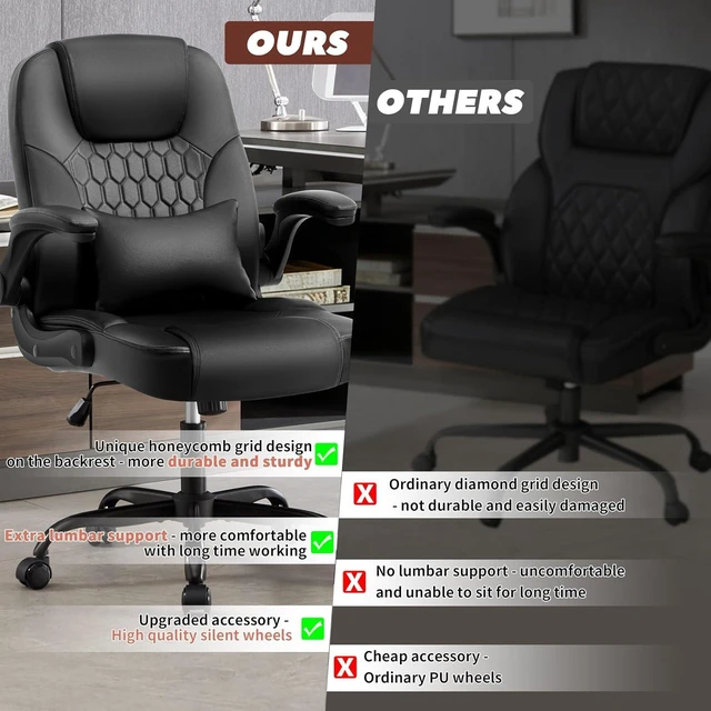Alt view image 6 of 7 - Leather Office Chair Swivel Lumbar Support for Short People Black
