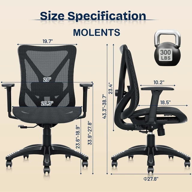 Alt view image 3 of 7 - Ergonomic Office Chair, Mesh Computer Desk Chairs with BIFMA X5.1 Certified, Adjustable Lumbar Support, 3D Arm, Tilt Back, Wide Seat, Comfy Swivel Work Task Chair for Company and Home (Obsidian Black)