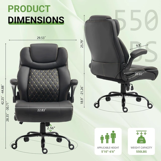 Alt view image 2 of 7 - Office Chair, Big and Tall Executive Chair with Air-Lumbar Support, Breathable Desk Computer Chair with Adjustable Flip-up Armrests, Wide Cushion Seat Swivel Home Office Chair