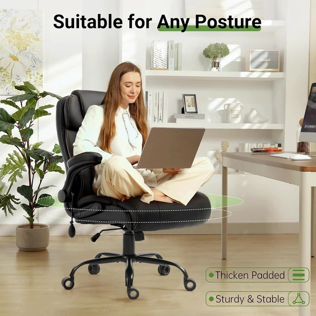 Alt view image 5 of 7 - Office Chair, Big and Tall Executive Chair with Air-Lumbar Support, Breathable Desk Computer Chair with Adjustable Flip-up Armrests, Wide Cushion Seat Swivel Home Office Chair