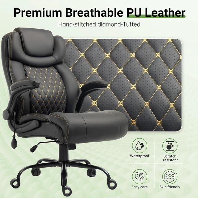 Alt view image 7 of 7 - Office Chair, Big and Tall Executive Chair with Air-Lumbar Support, Breathable Desk Computer Chair with Adjustable Flip-up Armrests, Wide Cushion Seat Swivel Home Office Chair