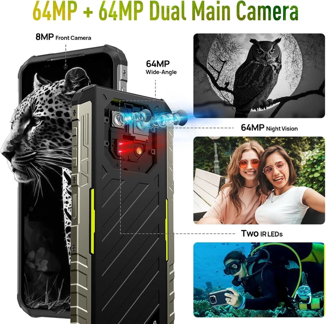 Alt view image 3 of 7 - Armor 22 Rugged Unlocked Smartphone 64MP + 64MP, Helio G96 16GB RAM 256GB ROM, 6.58" FHD+ 120Hz, 33W Charging 6600mAh, IP68/IP69K, NFC/IR Blaster, Green