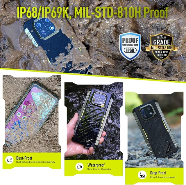 Alt view image 4 of 7 - Armor 22 Rugged Unlocked Smartphone 64MP + 64MP, Helio G96 16GB RAM 256GB ROM, 6.58" FHD+ 120Hz, 33W Charging 6600mAh, IP68/IP69K, NFC/IR Blaster, Green