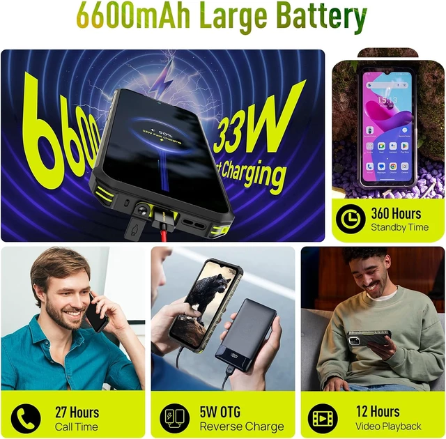 Alt view image 6 of 7 - Armor 22 Rugged Unlocked Smartphone 64MP + 64MP, Helio G96 16GB RAM 256GB ROM, 6.58" FHD+ 120Hz, 33W Charging 6600mAh, IP68/IP69K, NFC/IR Blaster, Green