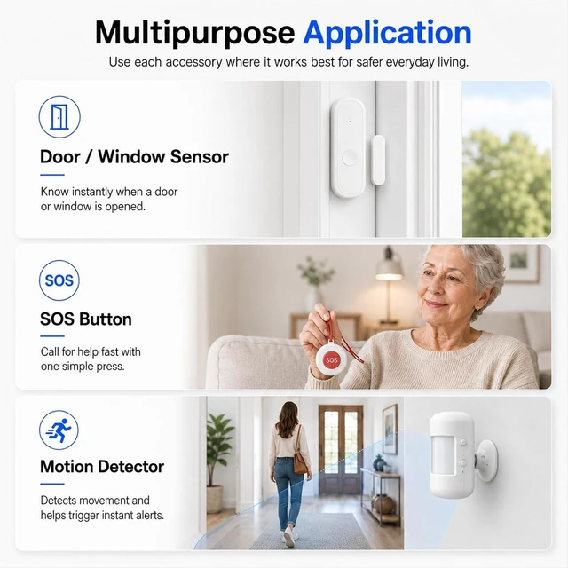 Alt view image 4 of 7 - GEN 2 Wireless Home Security System, 16-Piece DIY Alarm Kit with WiFi & 4G Touchscreen Hub, Door Sensors, Motion Detectors, App Alerts, 120dB Wired Siren, No Monthly Fee