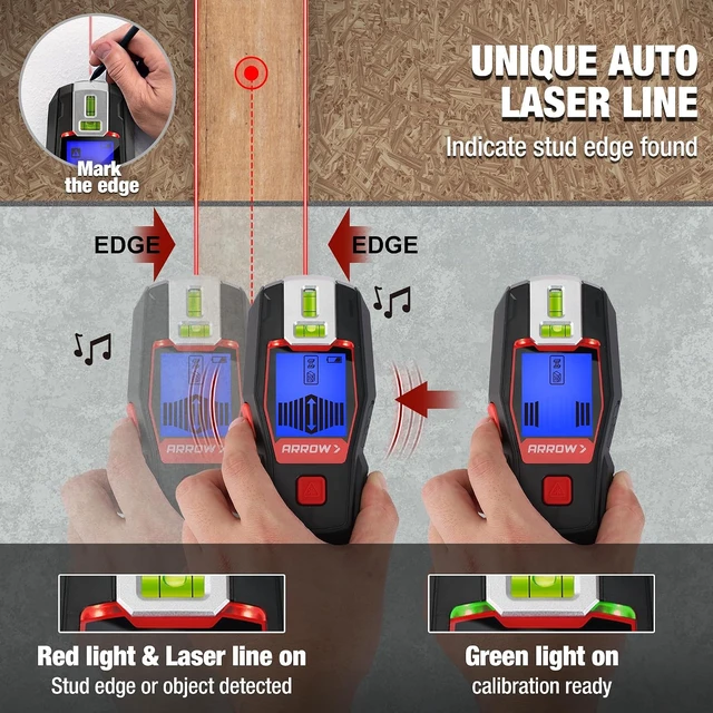 Alt view image 7 of 7 - ARROW 2-in-1 Stud Finder with Laser Level, Rechargeable Wall Stud