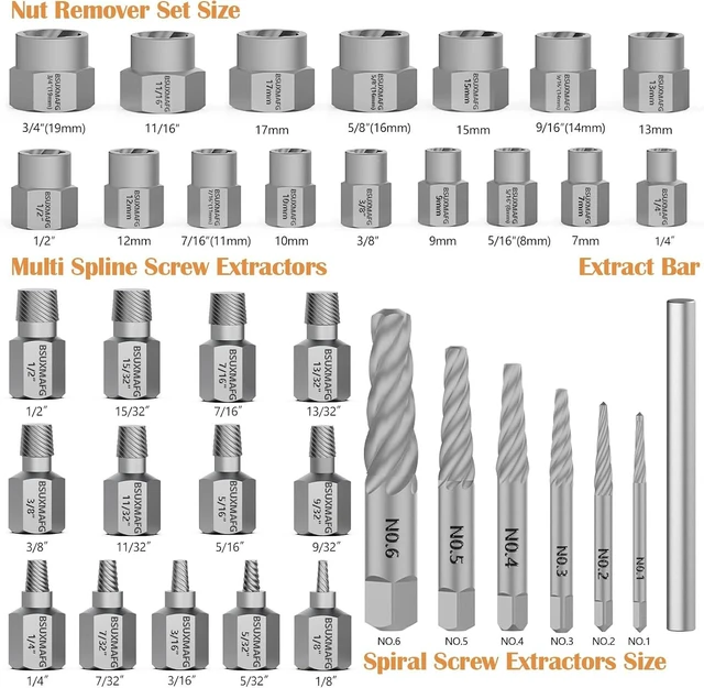 Alt view image 2 of 7 - 36PCS Bolt Extractor Set, Easy Out Stripped Screw Removal Tool Kit